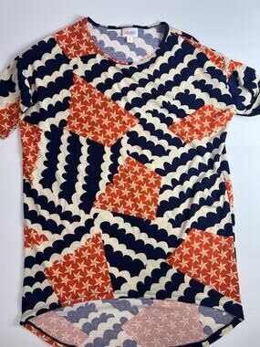 Lularoe Xxs Americana Irma Tunic Shirt Off White Red Blue Flag Kite Star Wave